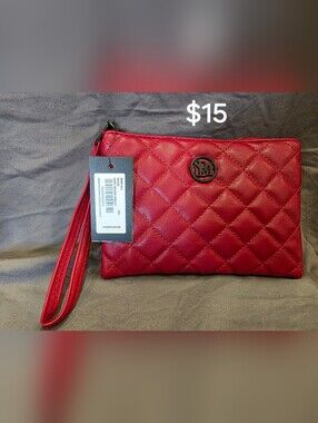 Badgley Mischka Red Quilted Wristlet Clutch